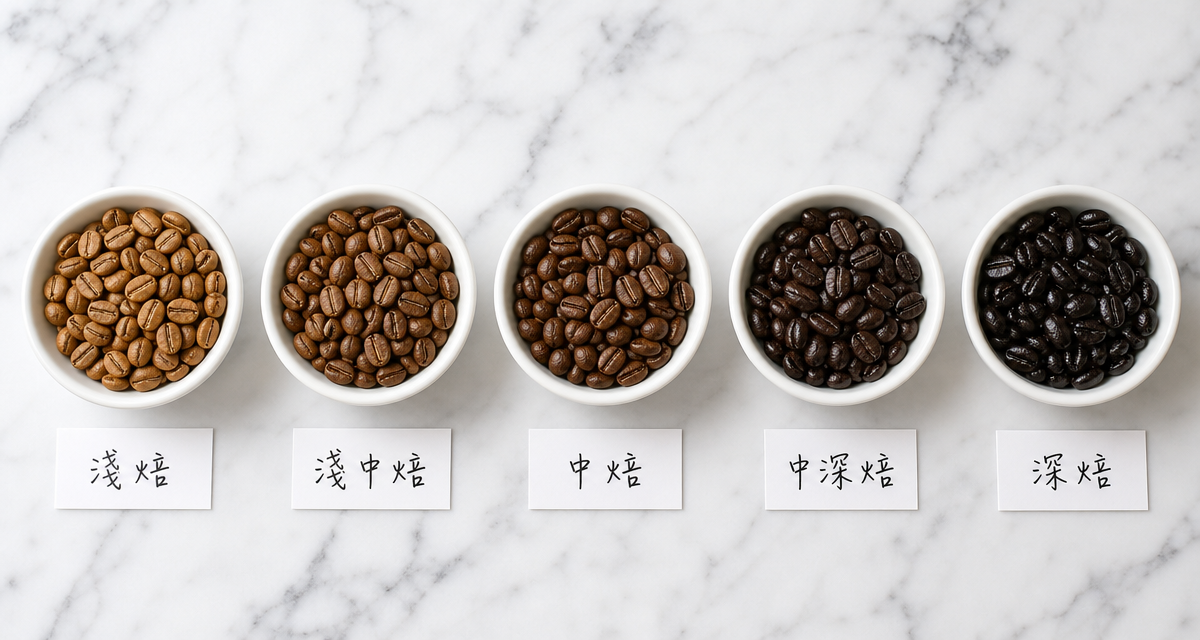 咖啡豆烘焙度對比，淺焙、中焙、深焙三種咖啡豆顏色深淺一覽